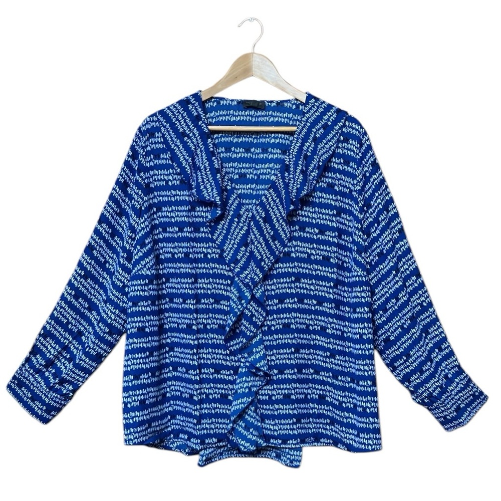 The Limited Blouse Blue Ruffle Button Down Long Sleeve Top NWT